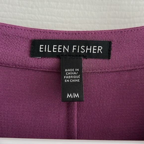 EILEEN FISHER Long-sleeve Crepe Drawstring Shirt Dress Tencel Purple - Picture 6 of 8